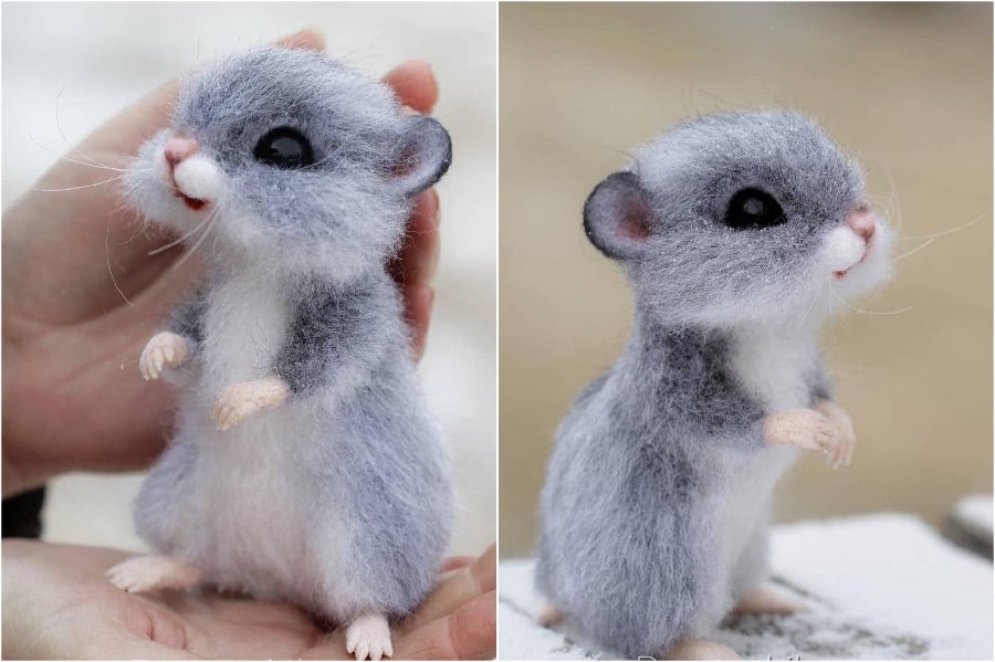 Un ratón o un hámster Animales de fieltro súper realistas y extra lindos del artista ruso. bayas de cerebro